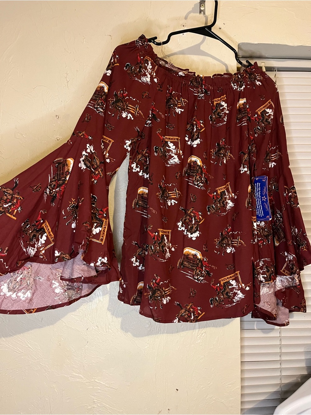 Boho Off-Shoulder Blouse in Burgundy Floral Print